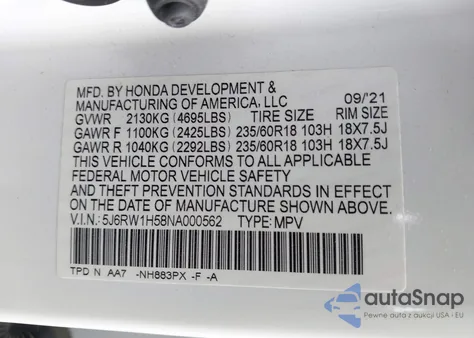2022 Honda Cr-V 2Wd Ex from USA, damaged, VIN 5J6RW1H58NA000562